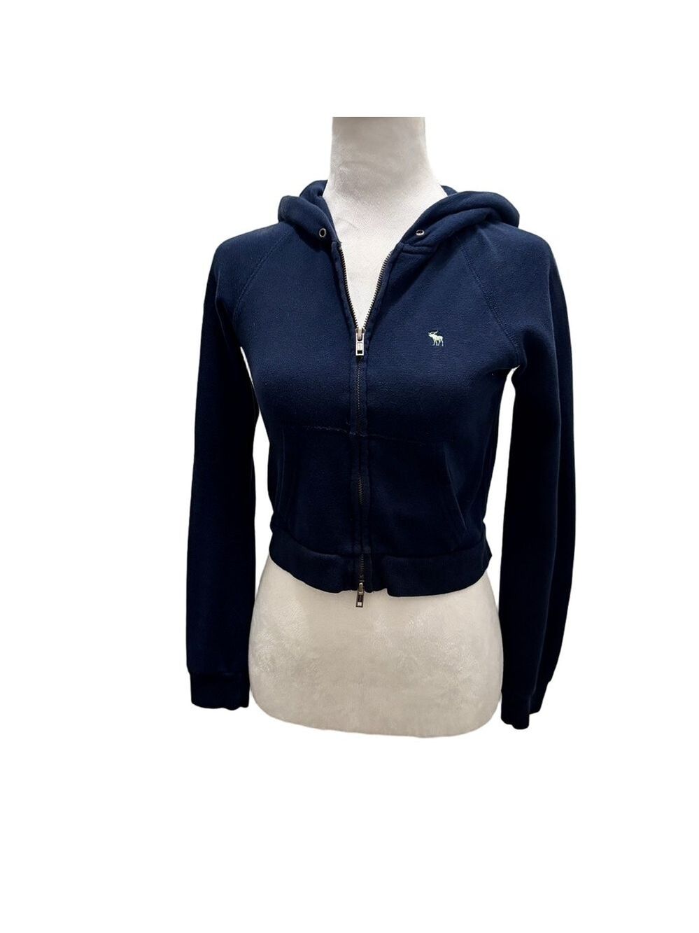 Abercrombie & Fitch Navy Cropped Full-Zip Hoodie Sweatshirt